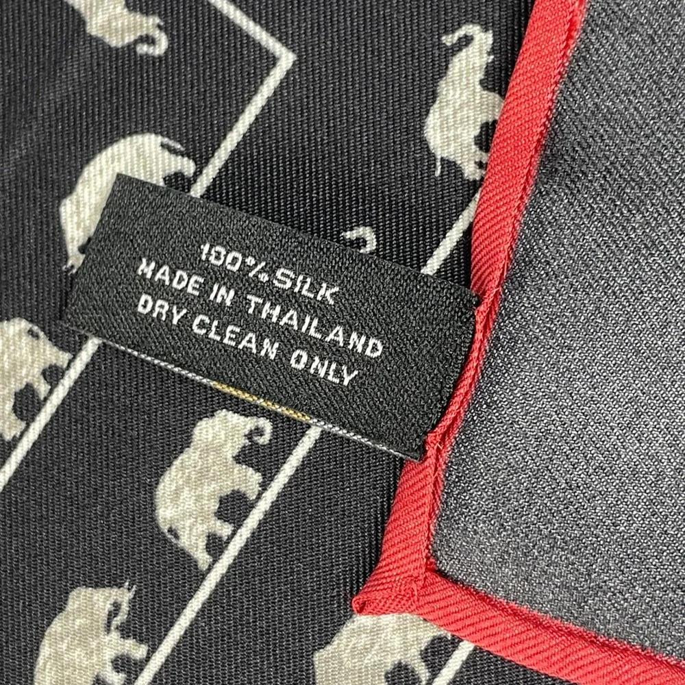 Jim Thompson Silk Scarf Elephant Print Navy Blue Red Border Square Scarf Animal